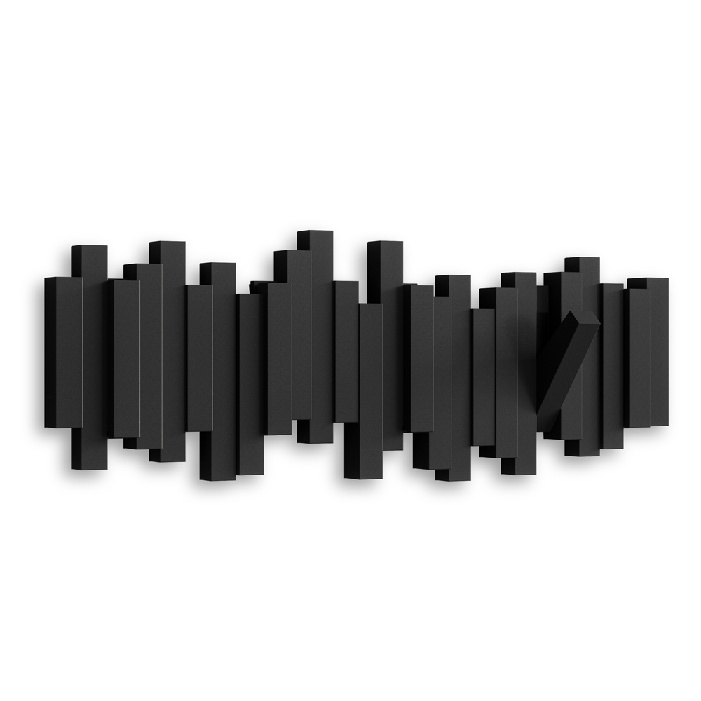 elegante Wandgarderobe "Sticks Multi Hook" in Schwarz schwarze Garderobe zur Wandaufhängung mit Klapphaken