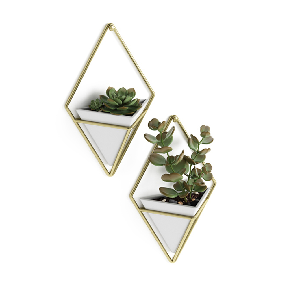 Wohnaccessoire - weißes Wandvase Set für Pflanzen und Gegenstände weiß-goldenes Wandvasen Set mit Pflanzen