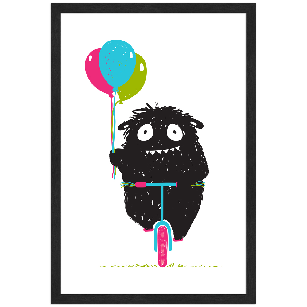 Monsterchen beim Rad fahren - Poster mit schwarzem Rahmen