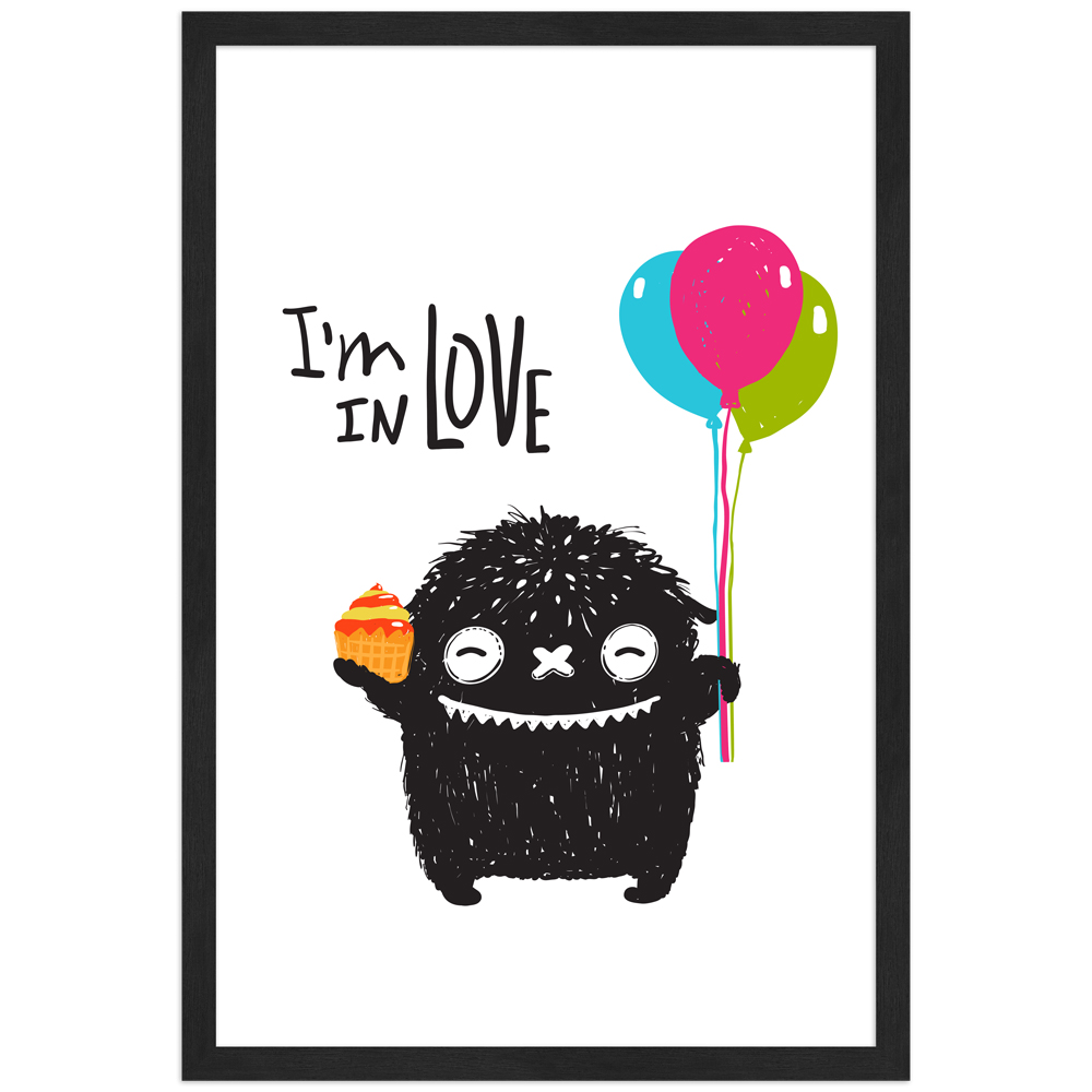 Monsterchen in Love - Poster mit schwarzem Rahmen