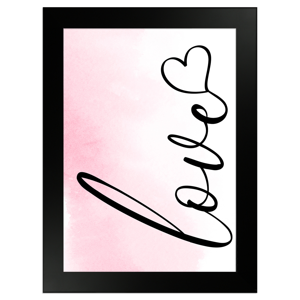 love - rosafarbenes Poster mit schwarzem Holzrahmen 13x18 cm