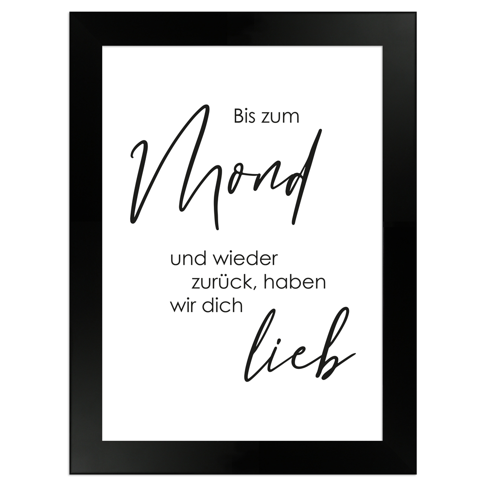 weißes Sprüche-Poster "Liebe bis zum Mond" Größe 13x18