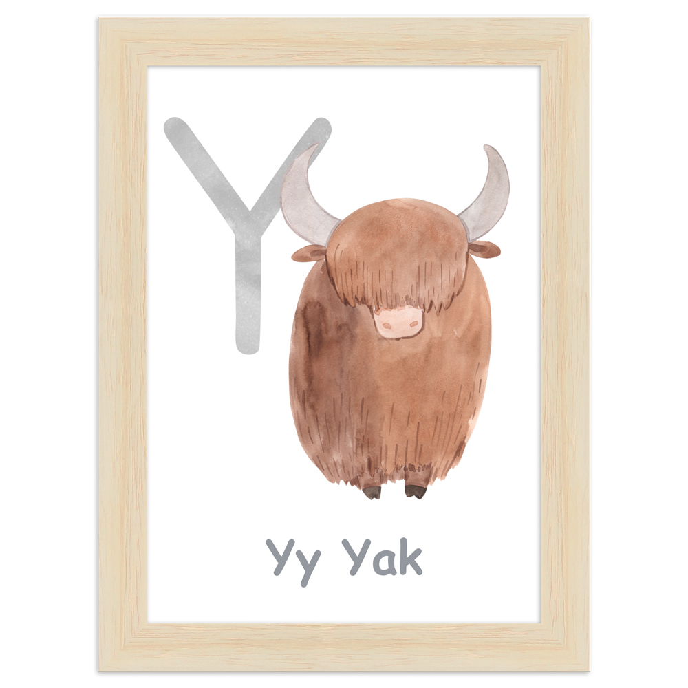 13x18 Poster des Buchstaben Y mit Aquarellzeichnung eines Yaks