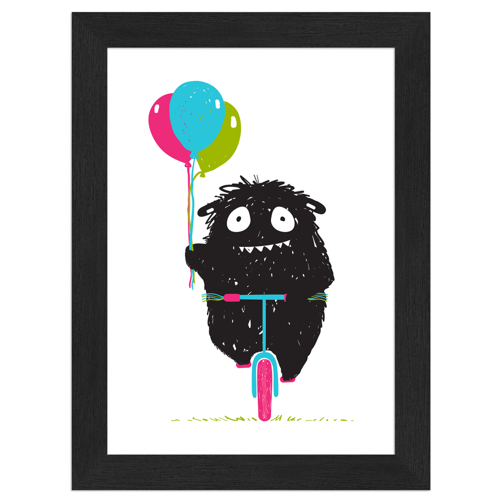Monsterchen beim Rad fahren - 13x18 Poster mit schwarzem Rahmen