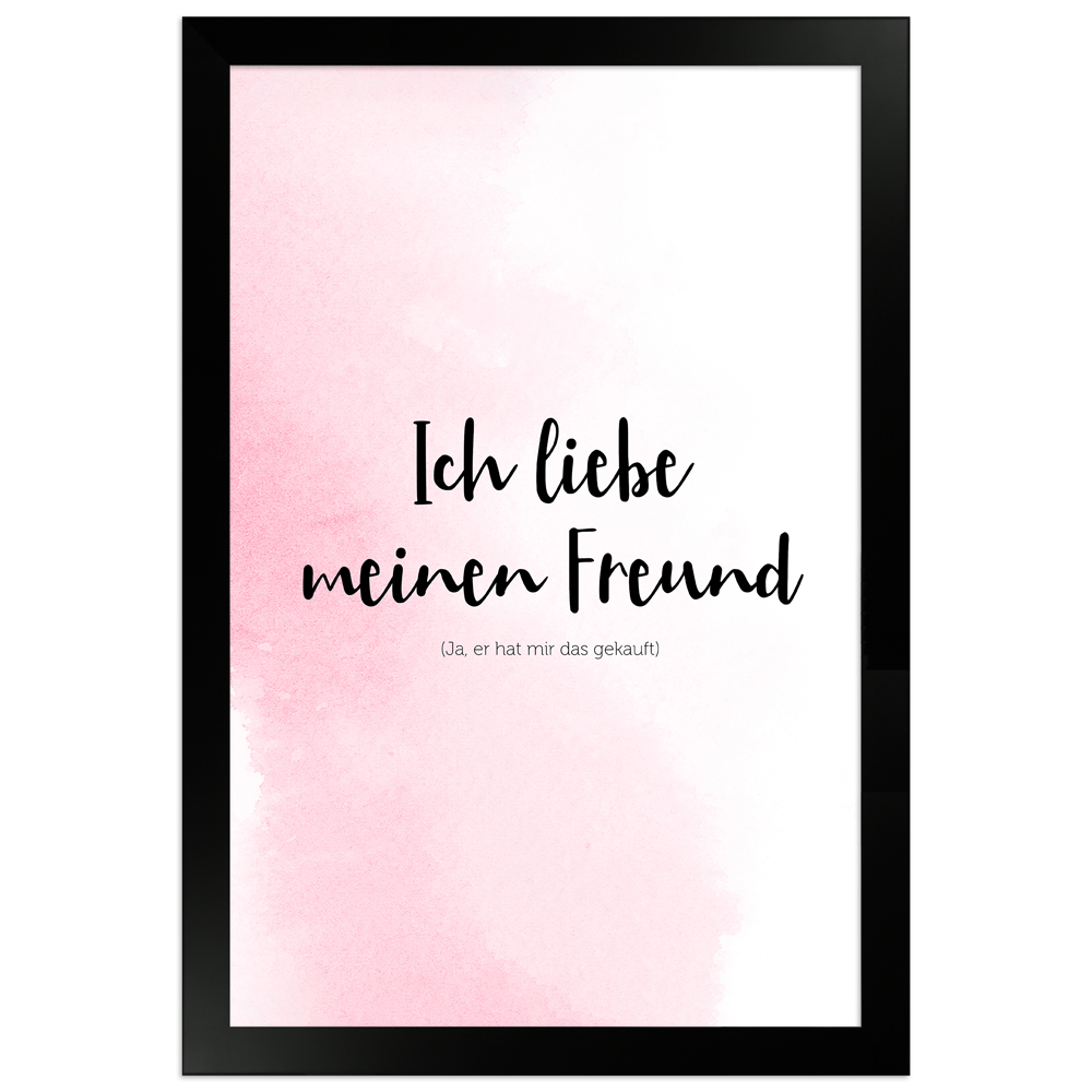 Freund - rosafarbenes Poster mit schwarzem Holzrahmen 20x30 cm