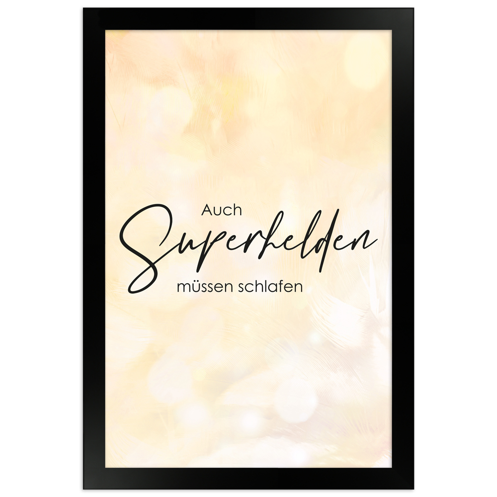 Superhelden - Sprüche-Poster mit schwarzem Rahmen