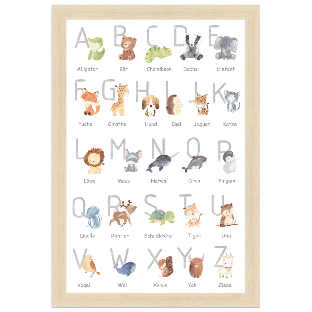 20x30 Poster des deutschen Alphabets mit Tier Illustrationen