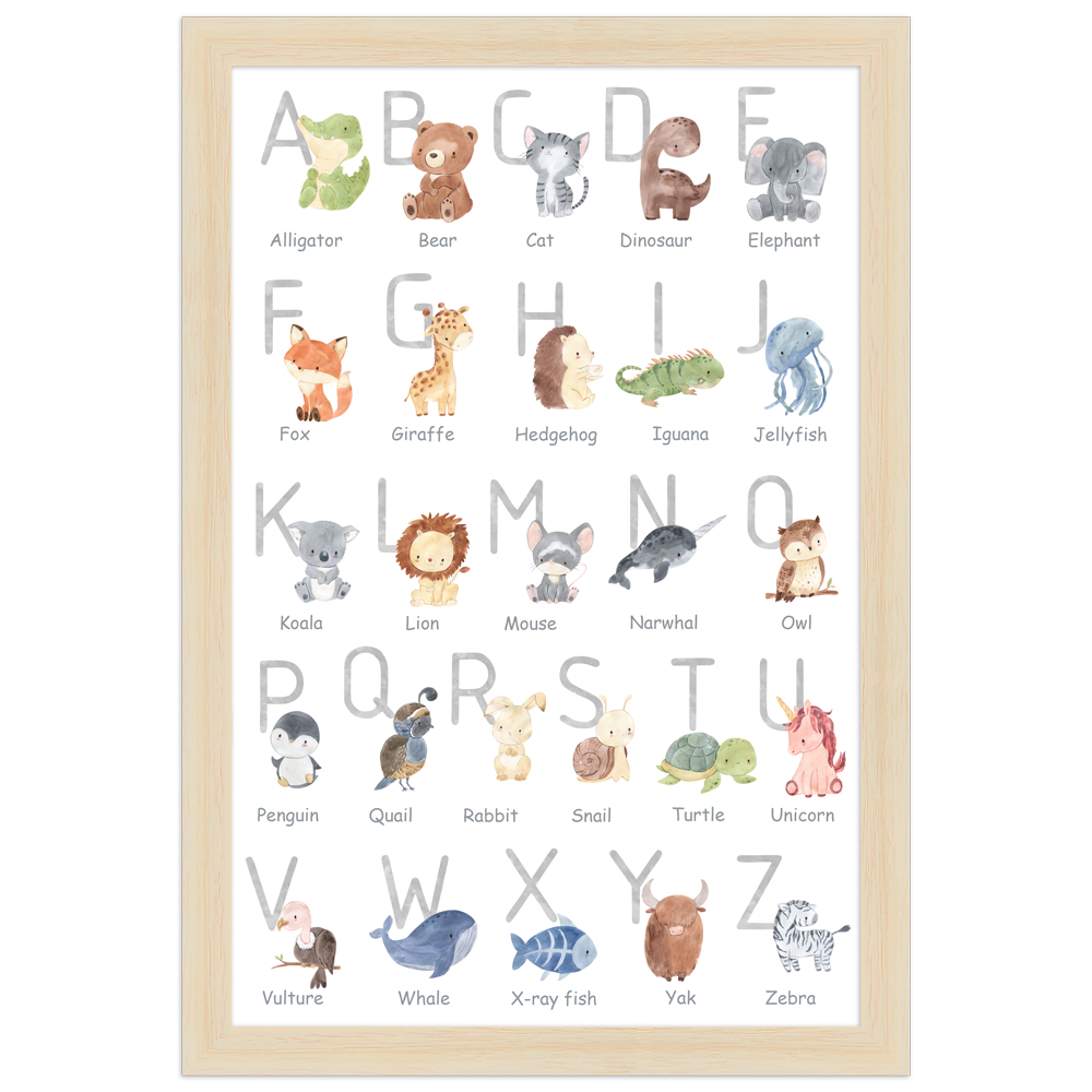 20x30 Poster des englischen Alphabets mit Tier Illustrationen