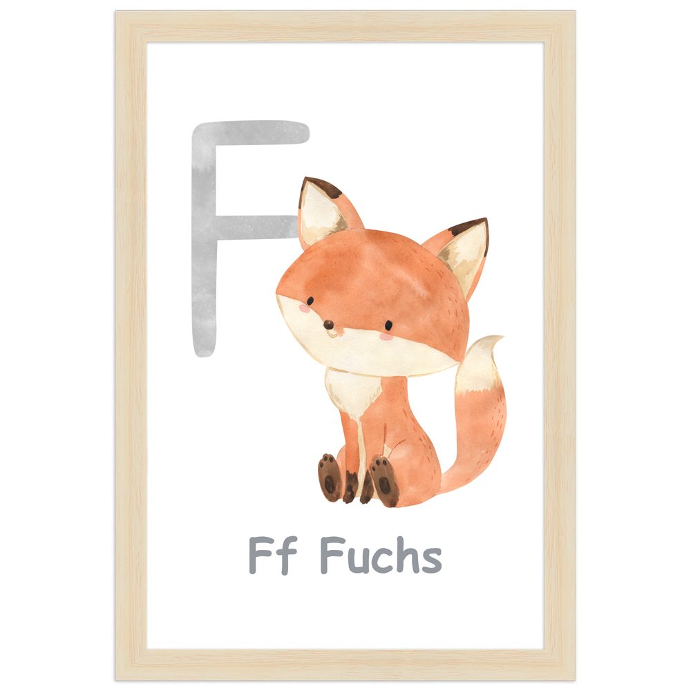 20x30 Poster des Buchstaben F mit Illustration eines Fuchses