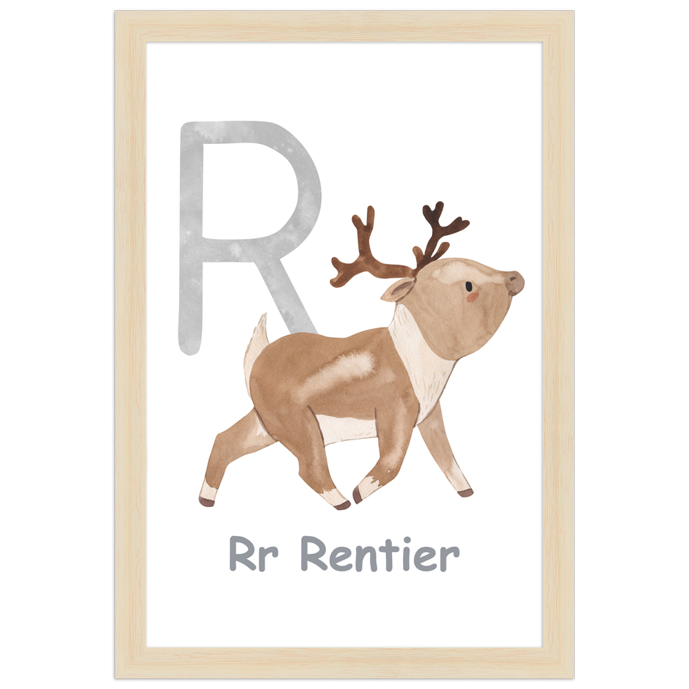 20x30 Poster des Buchstaben R mit Illustration eines Rentiers