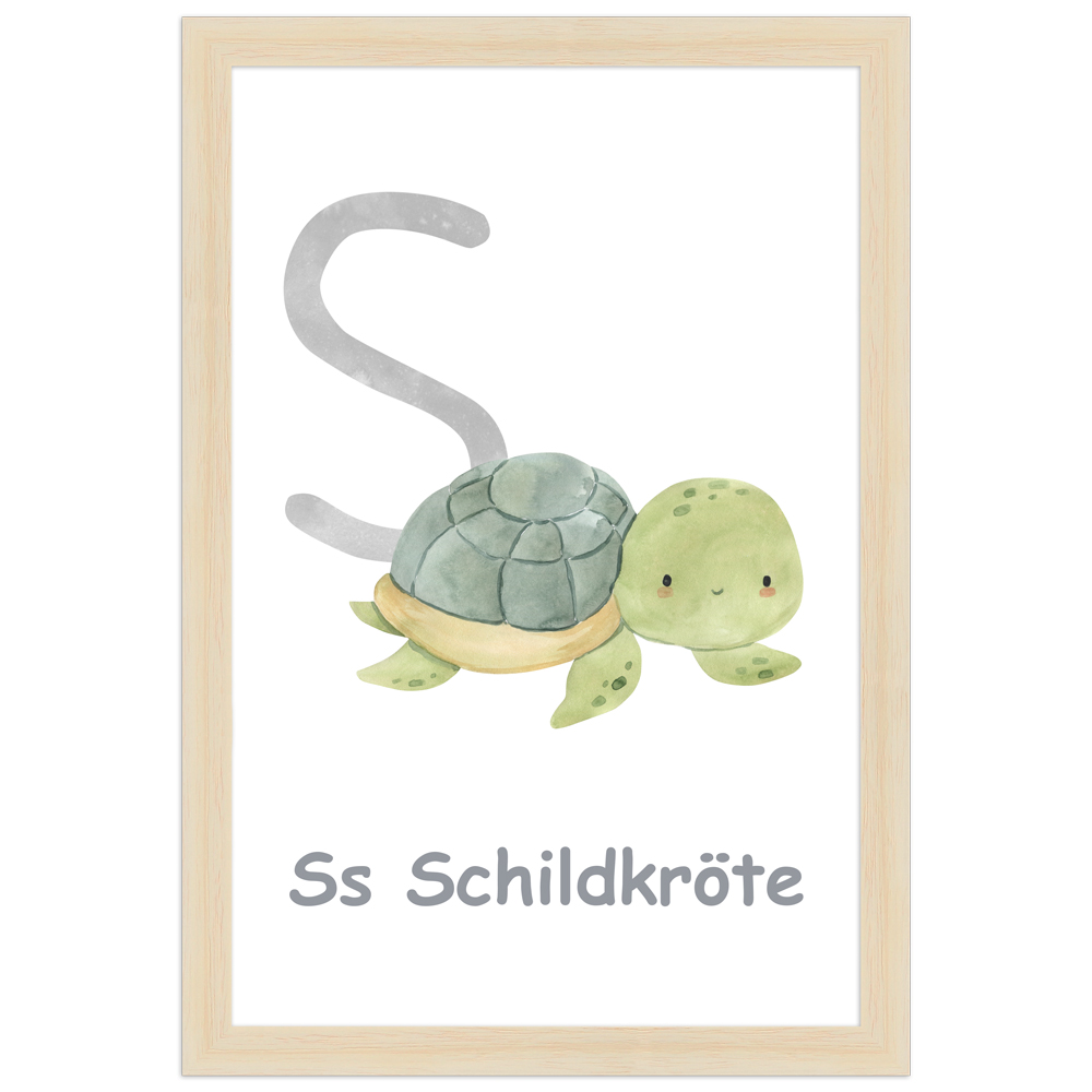 20x30 Poster des Buchstaben S mit Illustration einer Schildkröte