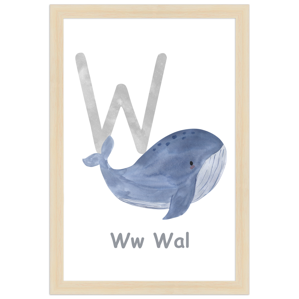 20x30 Poster des Buchstaben W mit Illustration eines Wals