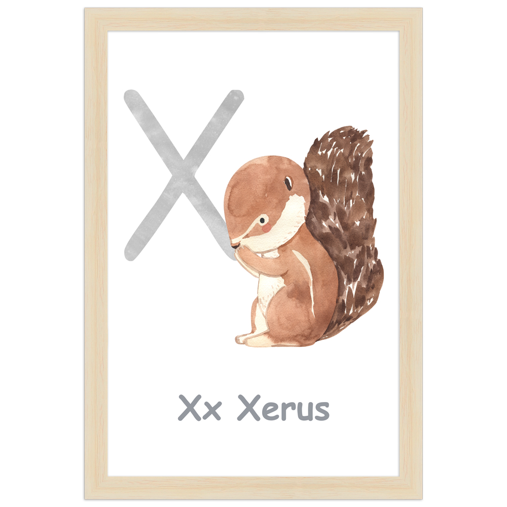 20x30 Poster des Buchstaben X mit Illustration eines Xerus