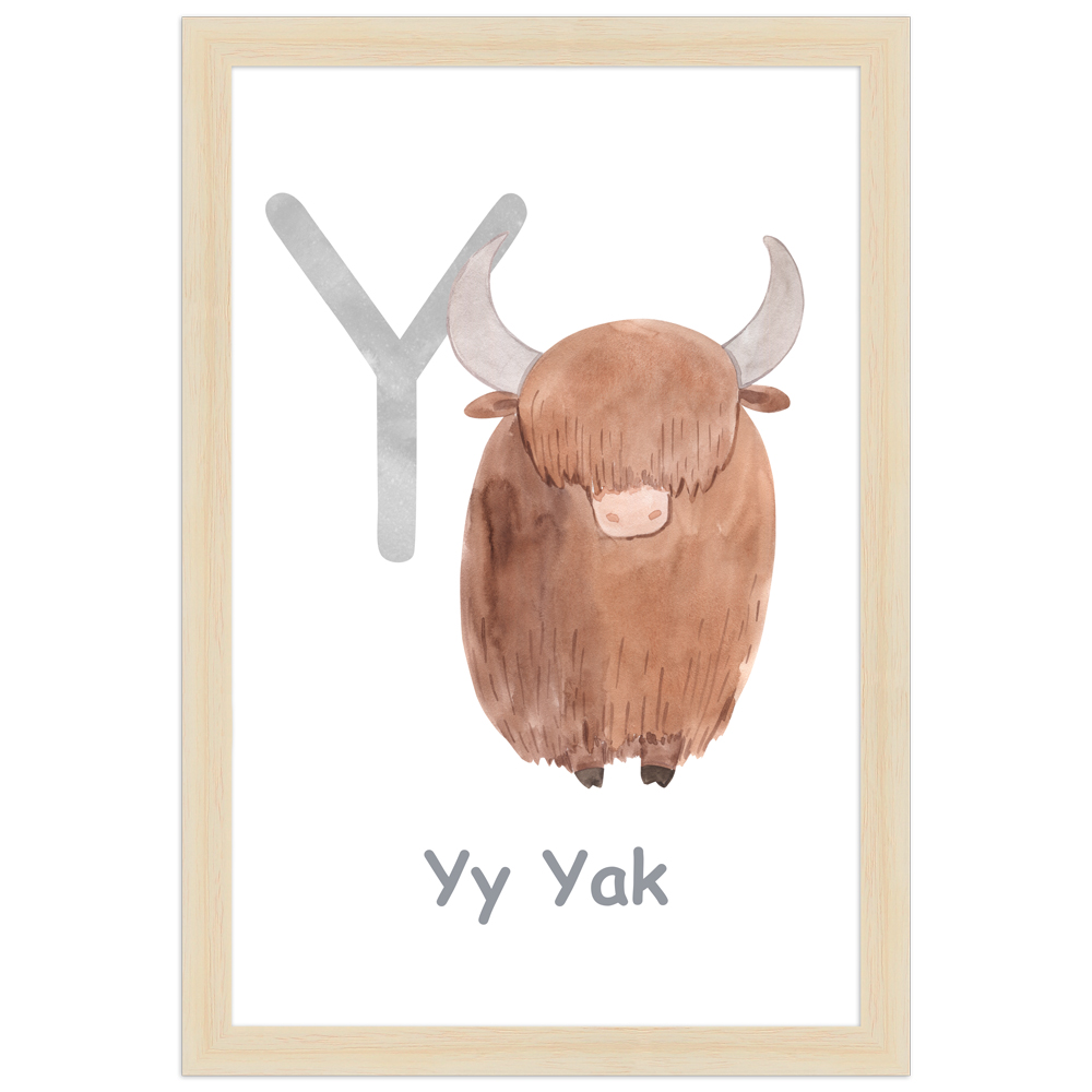 20x30 Poster des Buchstaben Y mit Illustration eines Yaks