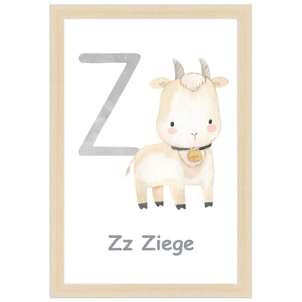 20x30 Poster des Buchstaben Z mit Illustration einer Ziege