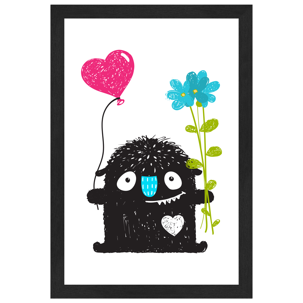 Fröhliches Monsterchen - 20x30 Poster mit schwarzem Rahmen