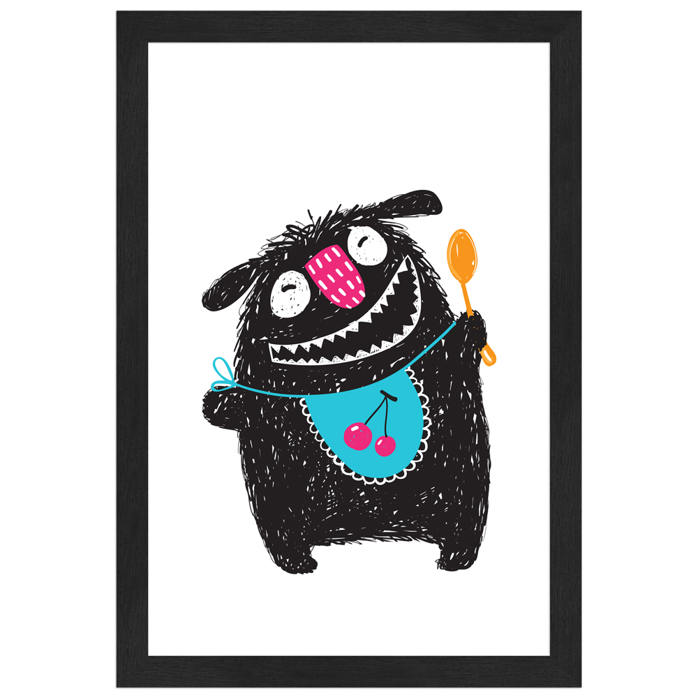 hungriges Monsterchen - 20x30 Poster mit schwarzem Rahmen