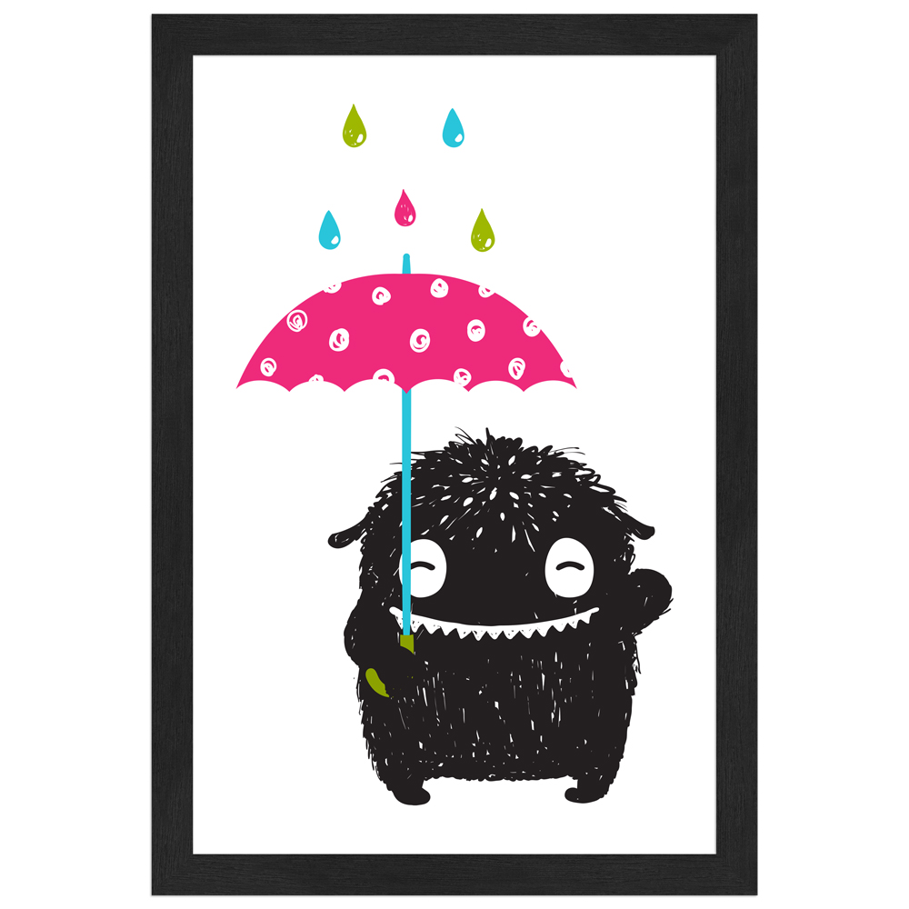Monsterchen im Regen - 20x30 Poster mit schwarzem Rahmen