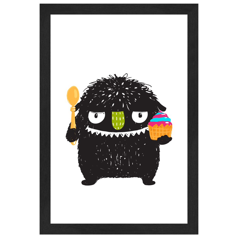 Monsterchen bäckt - 20x30 Poster mit schwarzem Rahmen