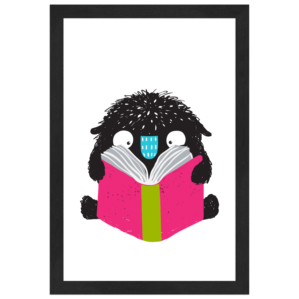 Monsterchen liest - 20x30 Poster mit schwarzem Rahmen
