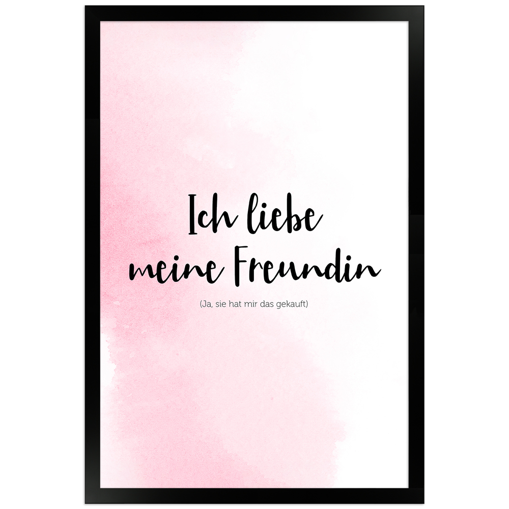 Freundin - rosafarbenes Poster mit schwarzem Holzrahmen 30x45 cm