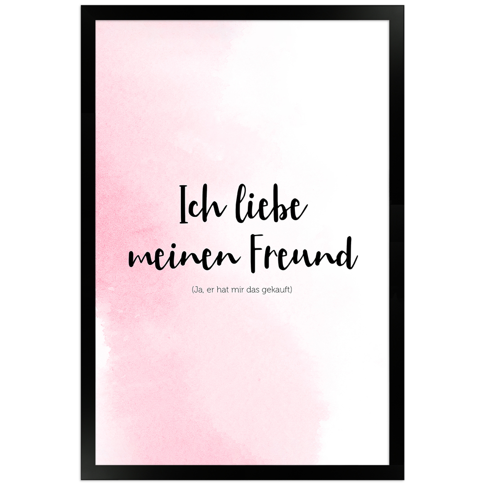 Freund - rosafarbenes Poster mit schwarzem Holzrahmen 30x45 cm