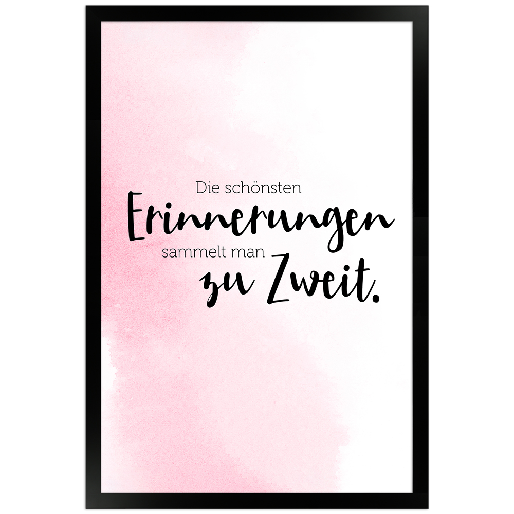 Erinnerung zu zweit - rosafarbenes Poster mit schwarzem Holzrahmen 30x45 cm