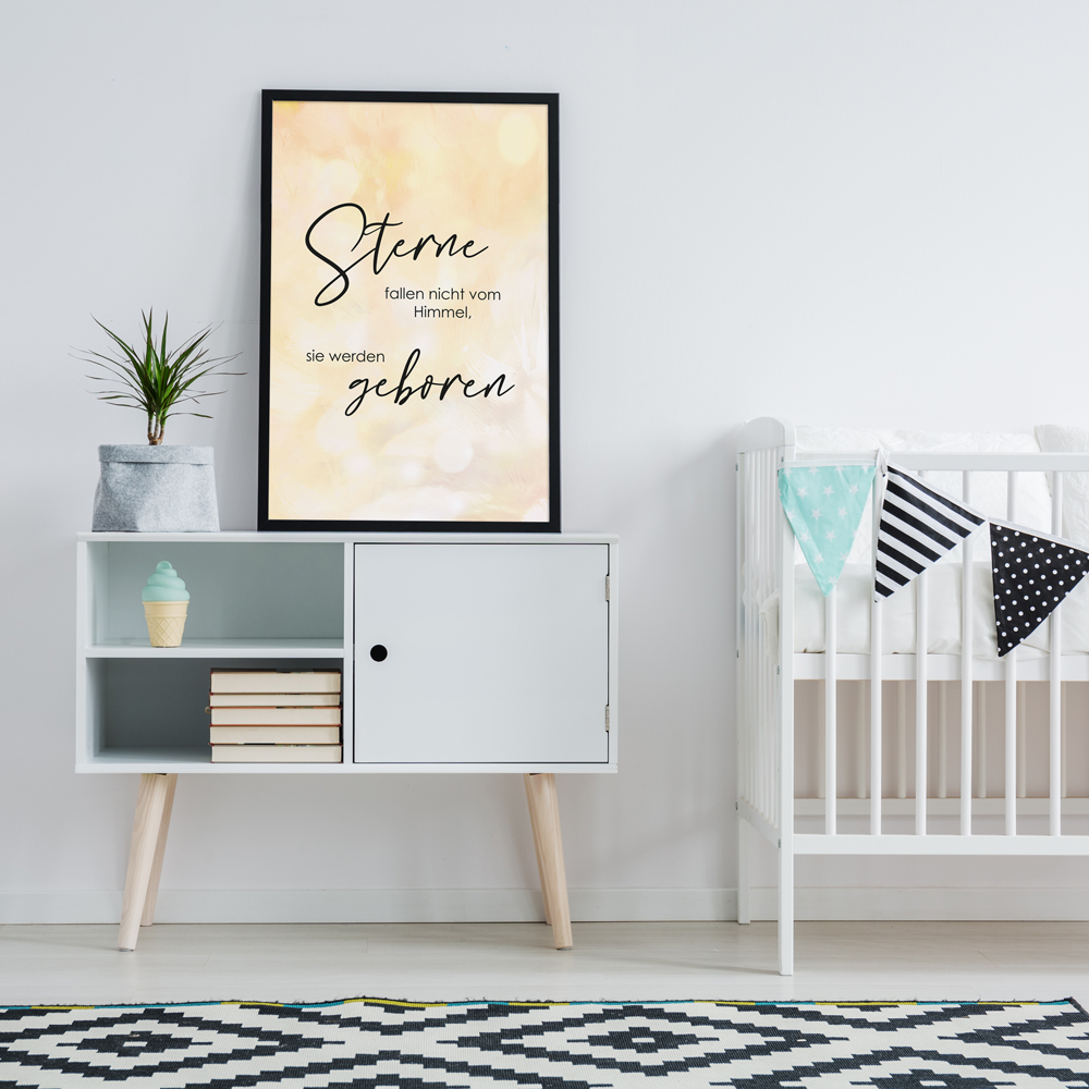 Dekoration für Kinderzimmer Sprüche Poster "Sterne werden geboren" Kinderzimmer mit gerahmten Sprüche Poster "Sterne werden geboren"