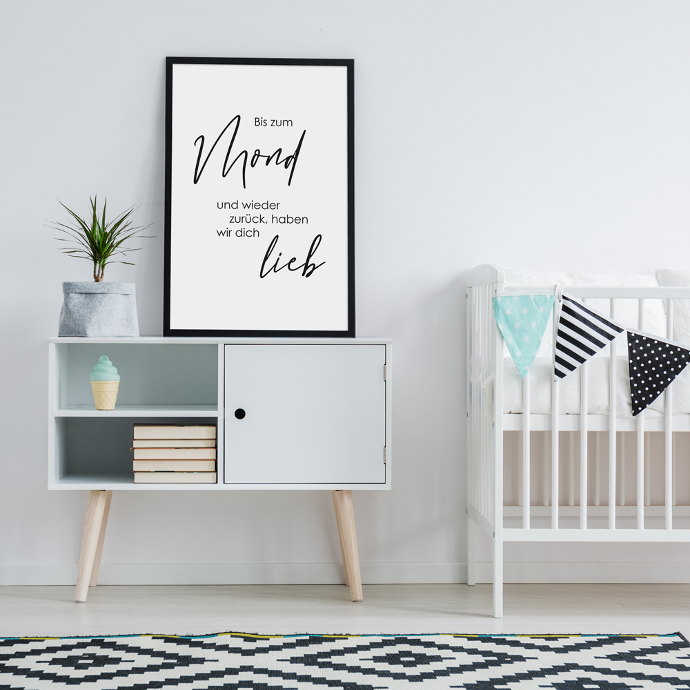 Kinderzimmer dekoriert mit Sprüche Poster "Liebe bis zum Mond"