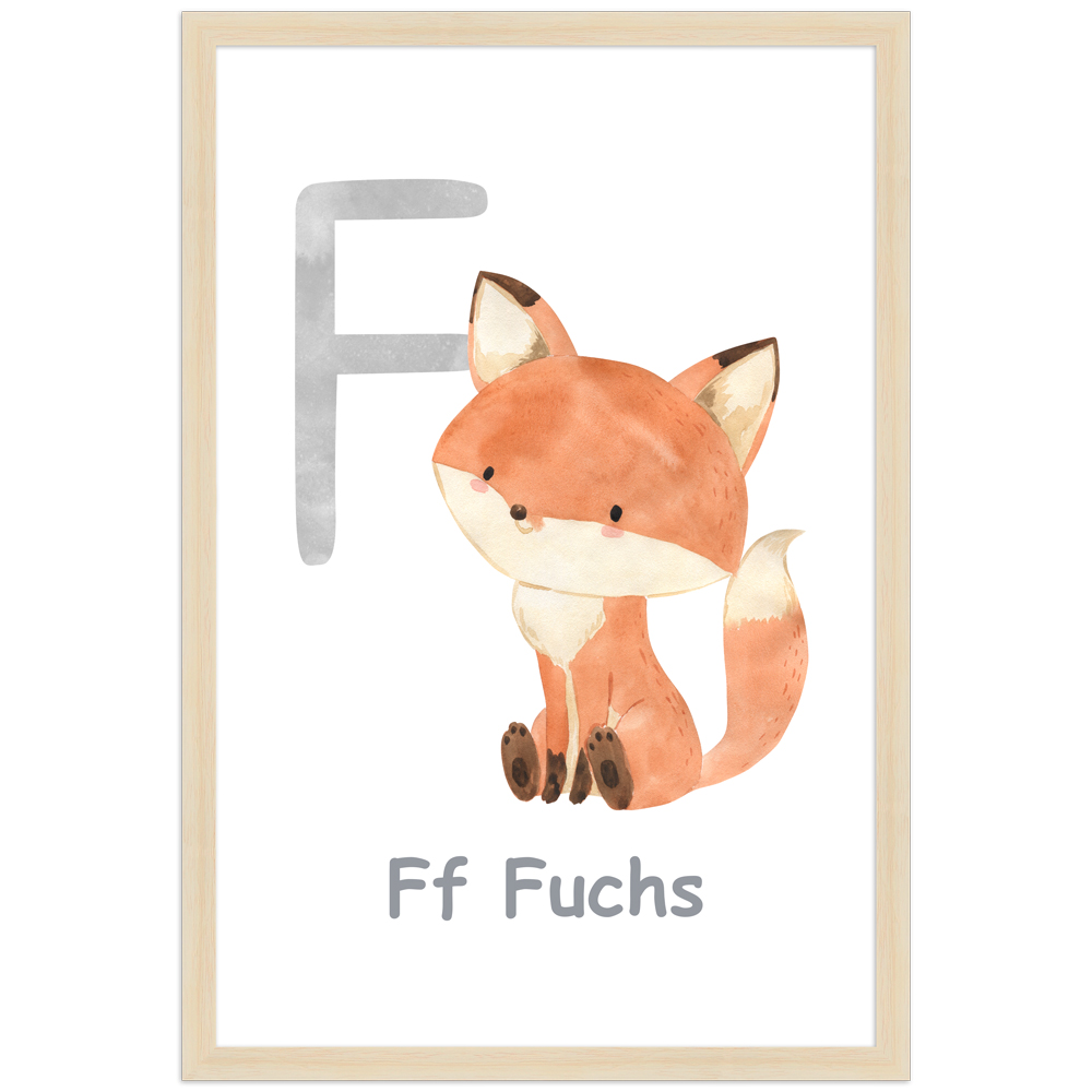 30x45 Poster des Buchstaben F mit Illustration eines Fuchses