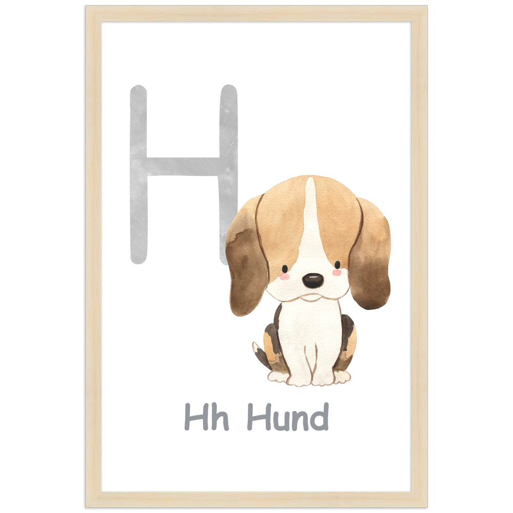 30x45 Poster des Buchstaben H mit Illustration eines Hundes