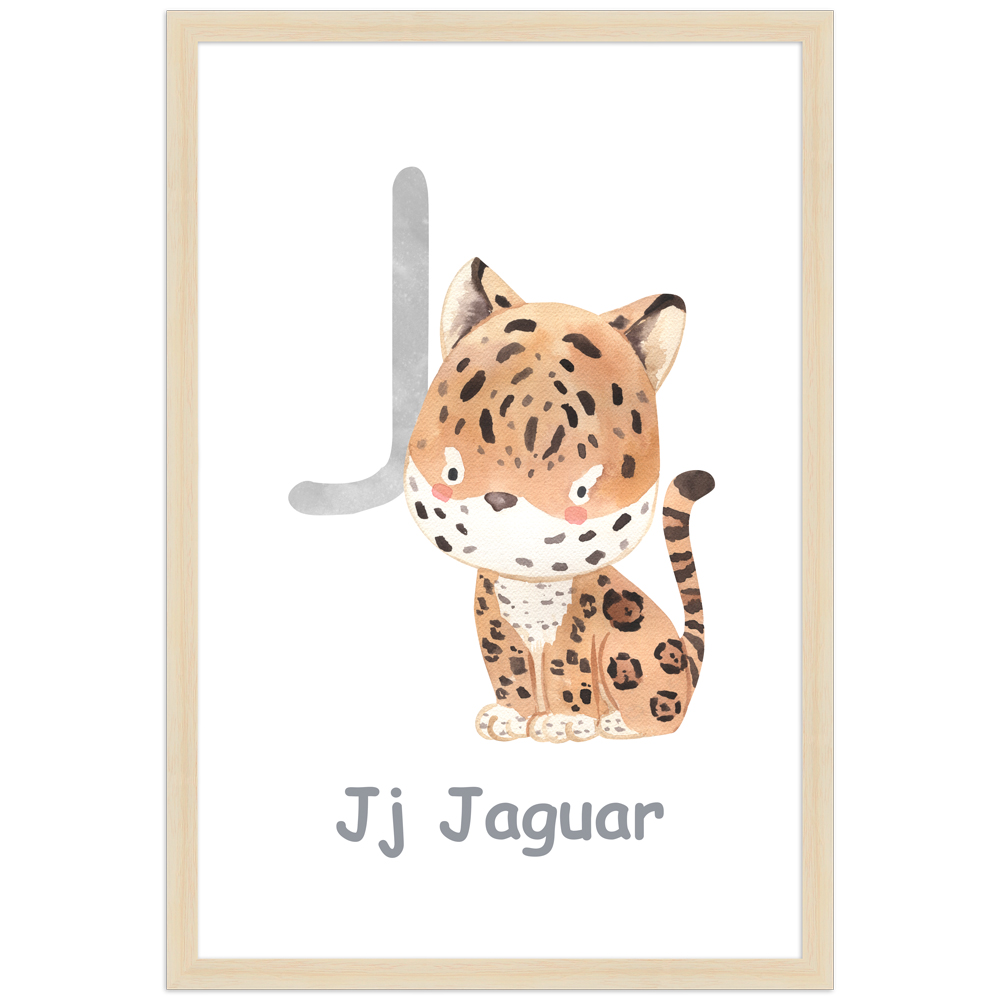 30x45 Poster des Buchstaben J mit Illustration eines Jaguars