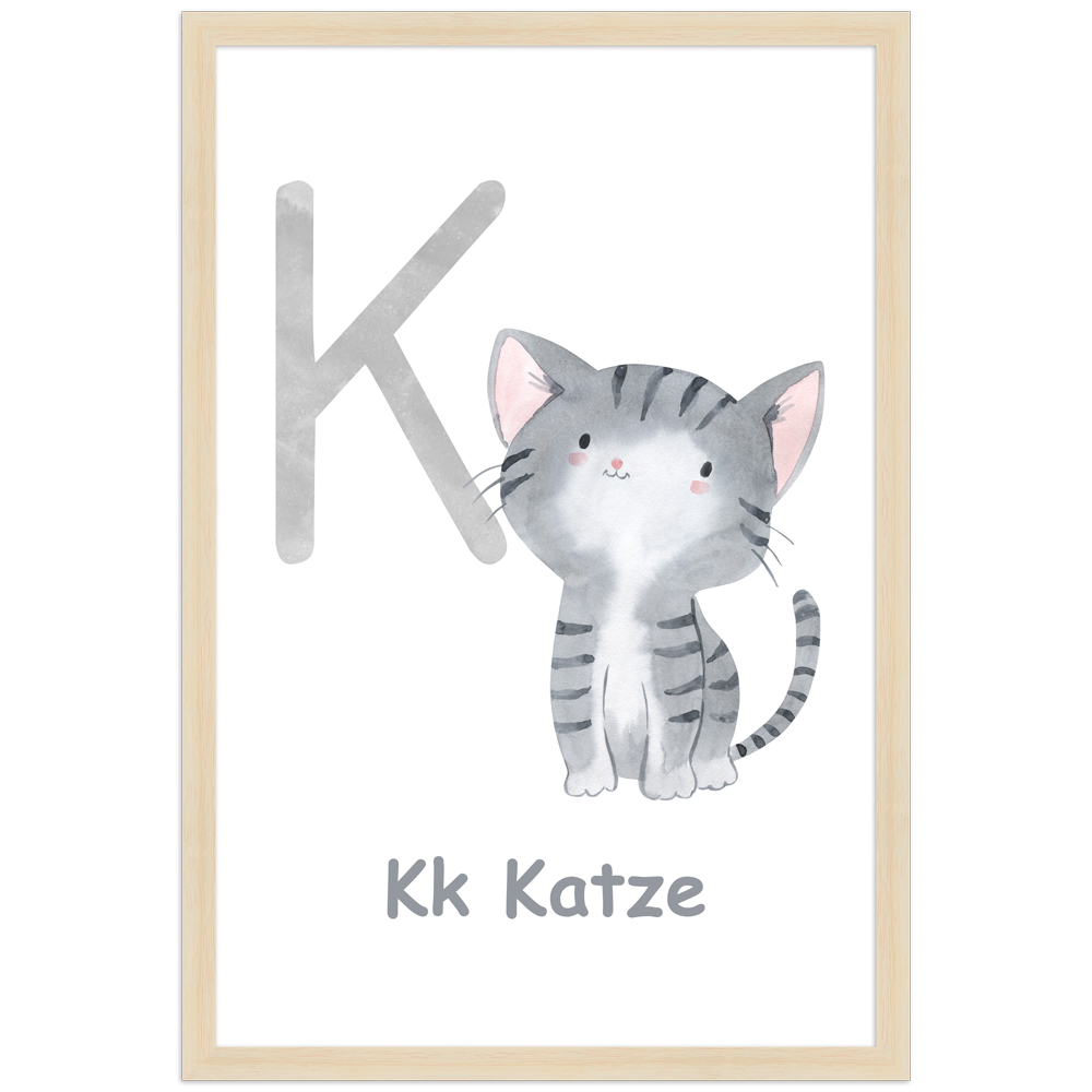 30x45 Poster des Buchstaben K mit Illustration einer Katze