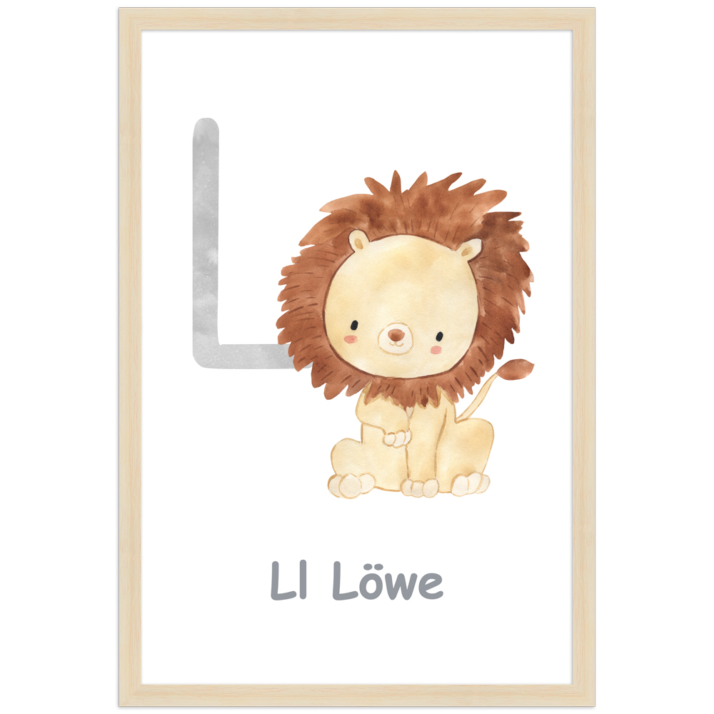 30x45 Poster des Buchstaben L mit Illustration eines Löwen