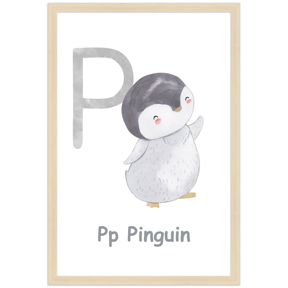 30x45 Poster des Buchstaben P mit Illustration eines Pinguins