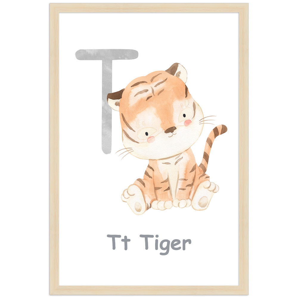 30x45 Poster des Buchstaben T mit Illustration eines Tigers