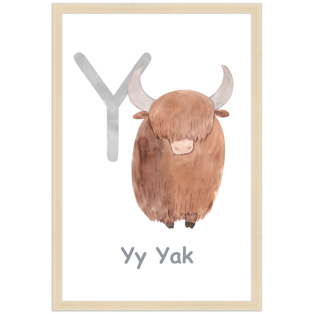 30x45 Poster des Buchstaben Y mit Illustration eines Yaks