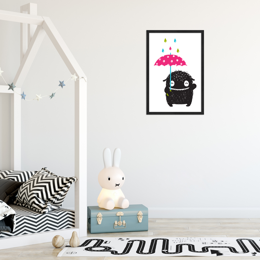 Kinderzimmer dekoriert mit 30x45 Poster "Monsterchen im Regen"