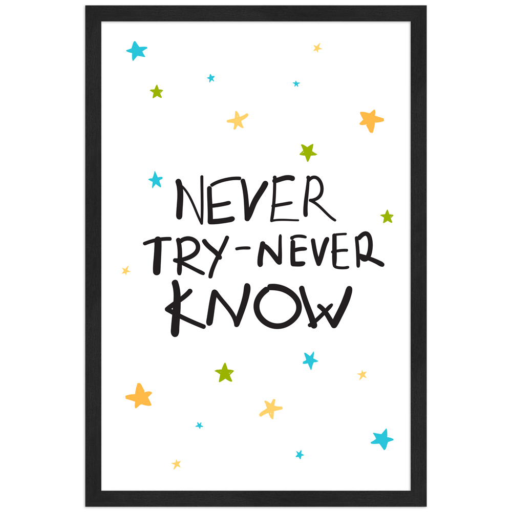 never try never know - 30x45 Poster mit Holzahmen