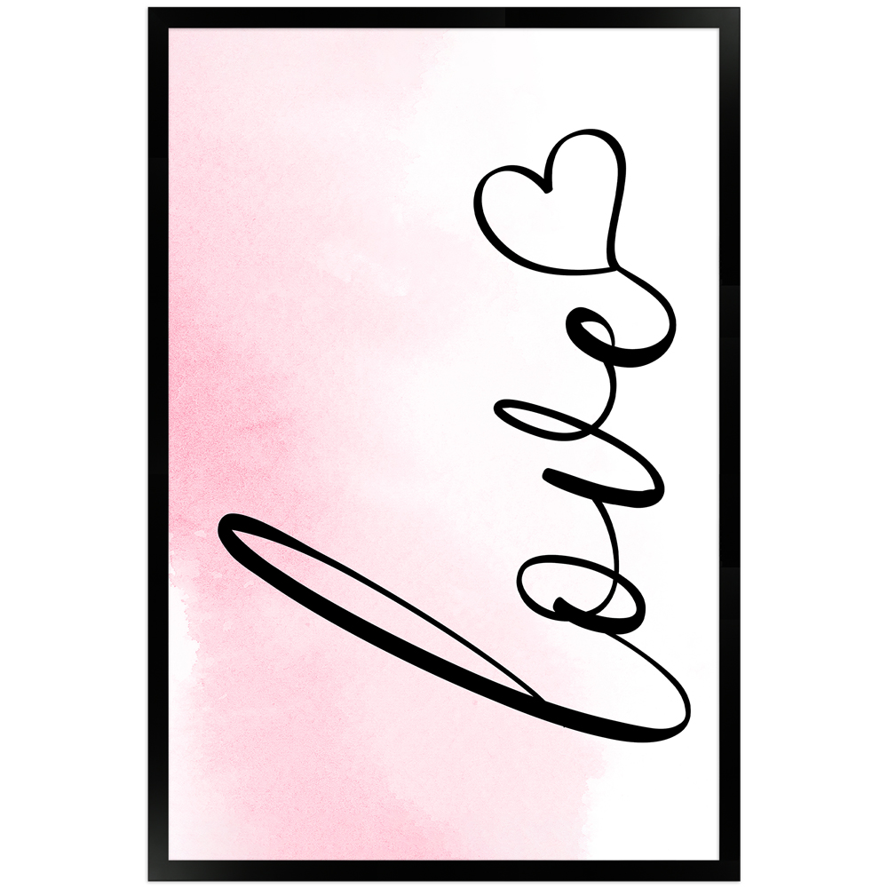 Love - rosafarbenes Poster mit schwarzem Holzrahmen 40x60 cm