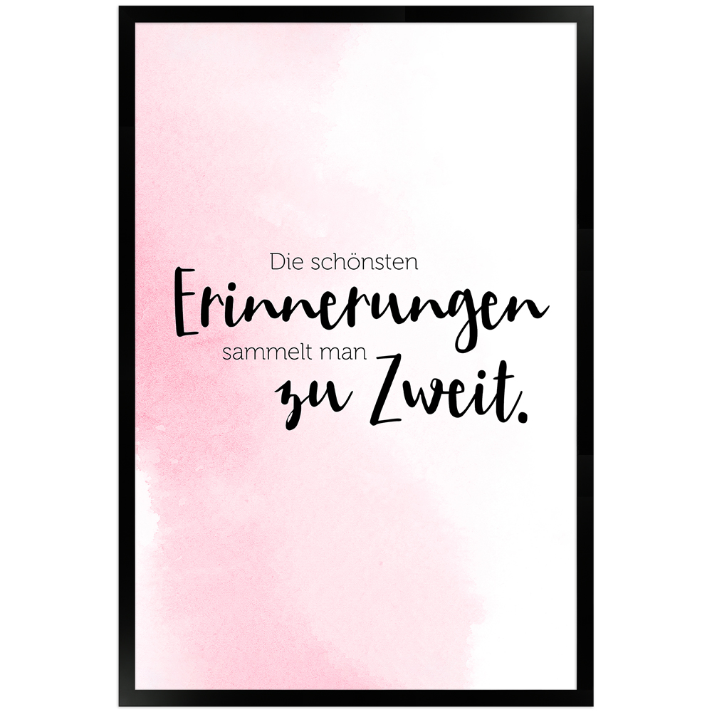 Erinnerung zu zweit - rosafarbenes Poster mit schwarzem Holzrahmen 40x60 cm