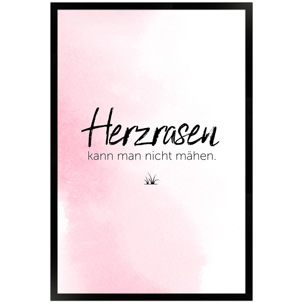 Herzrasen - rosafarbenes Poster mit schwarzem Holzrahmen 40x60 cm