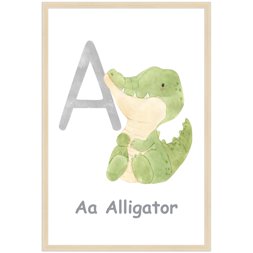 Poster des Buchstaben A mit Illustration eines Alligators