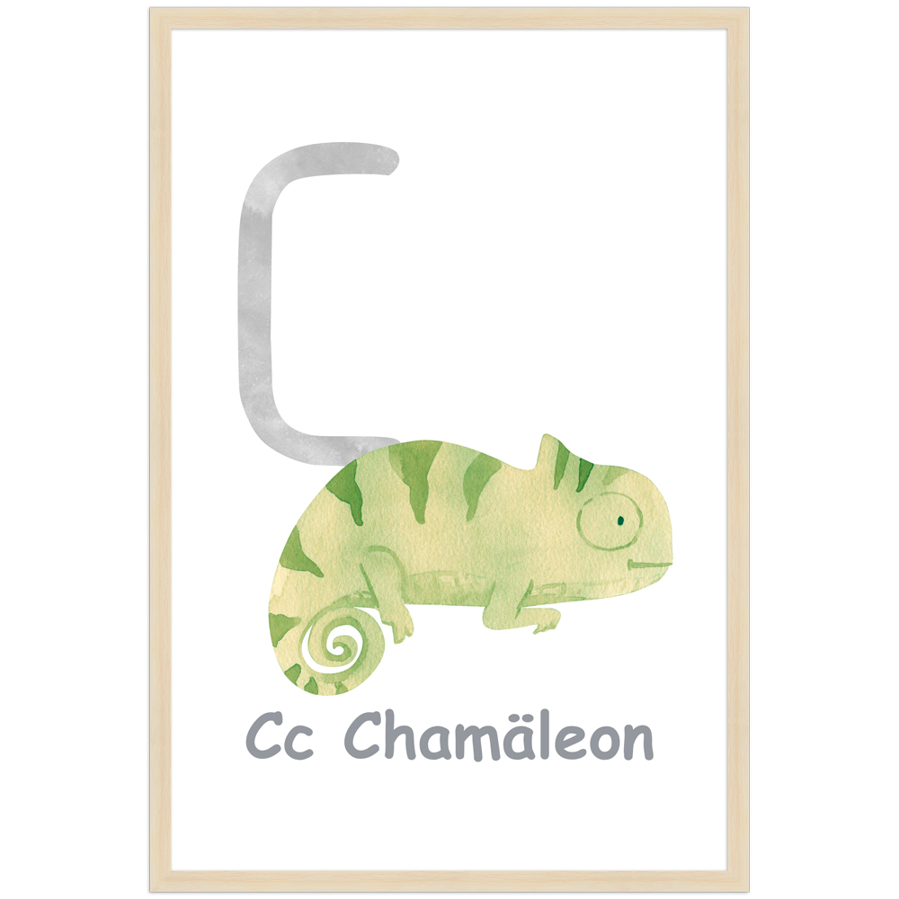 Poster des Buchstaben C mit Illustration eines Chamäleons