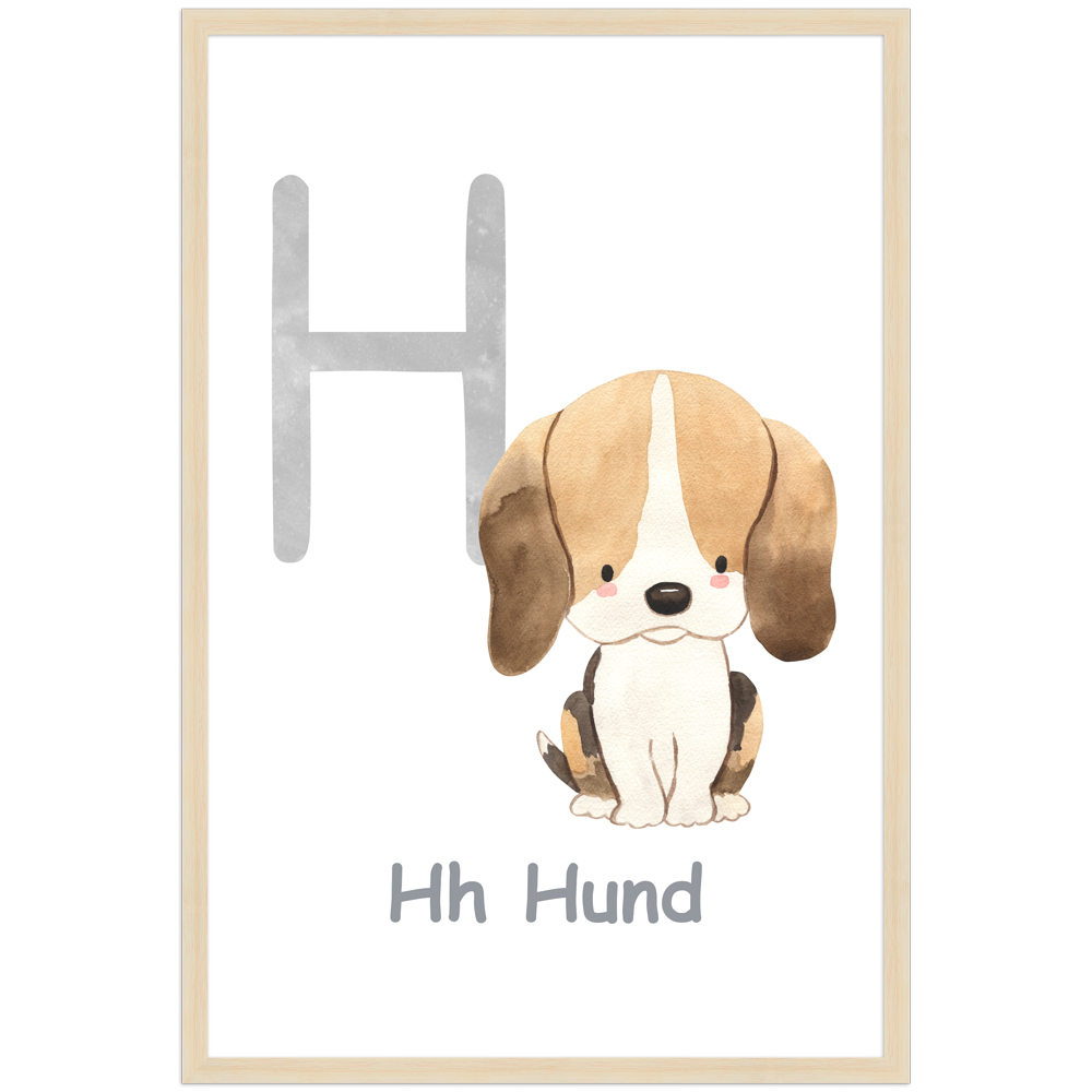 Poster des Buchstaben H mit Illustration eines Hundes