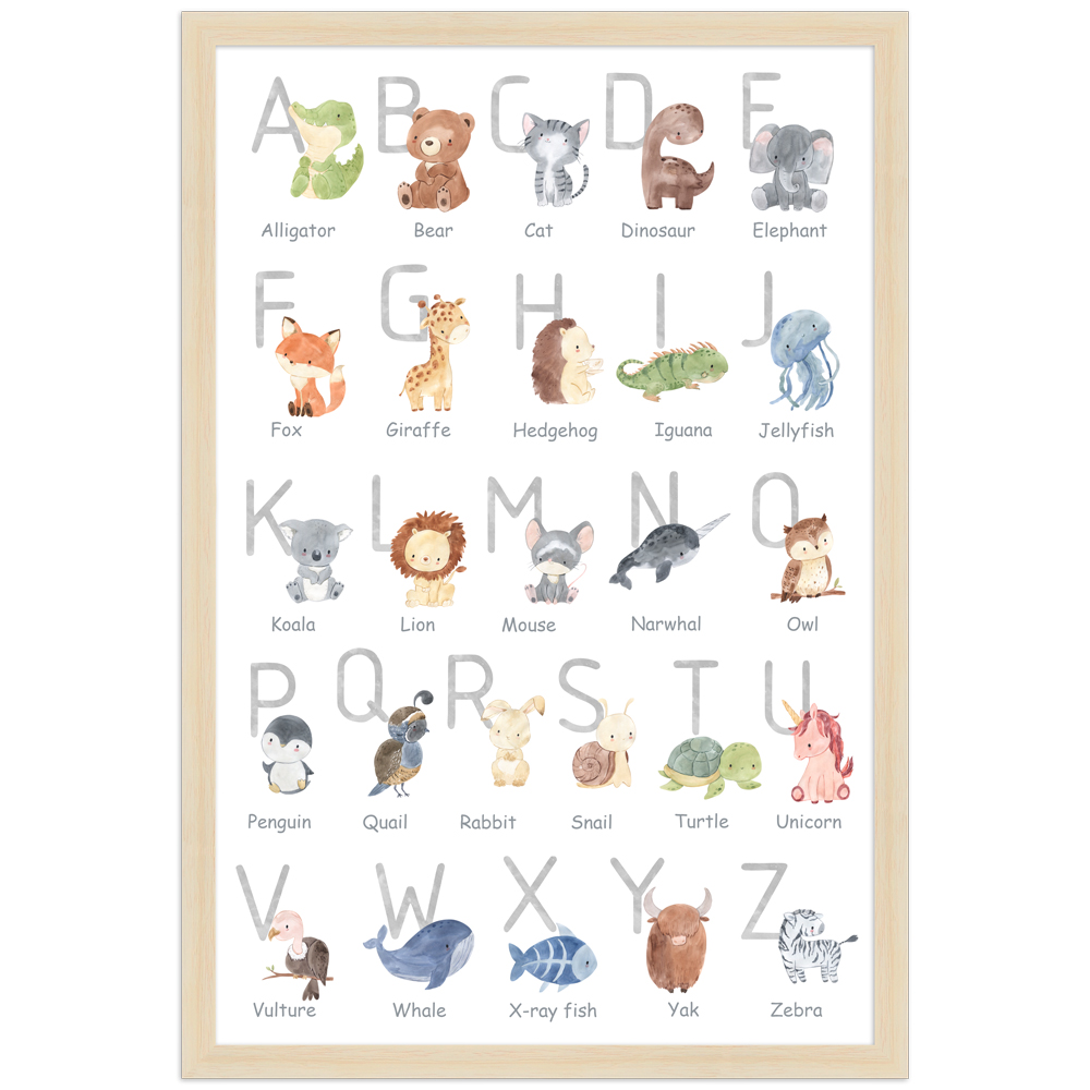 30x45 Poster des englischen Alphabets mit Tier Illustrationen