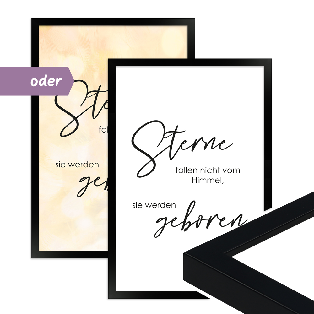 Poster mit Rahmen H950 "Sterne werden geboren" "Sterne werden geboren" Kinderzimmer Poster mit Spruch H950