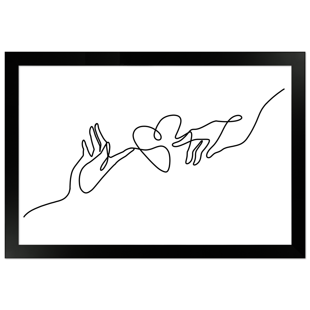 "Line Art Hände" - 20x30 Poster mit Holzahmen