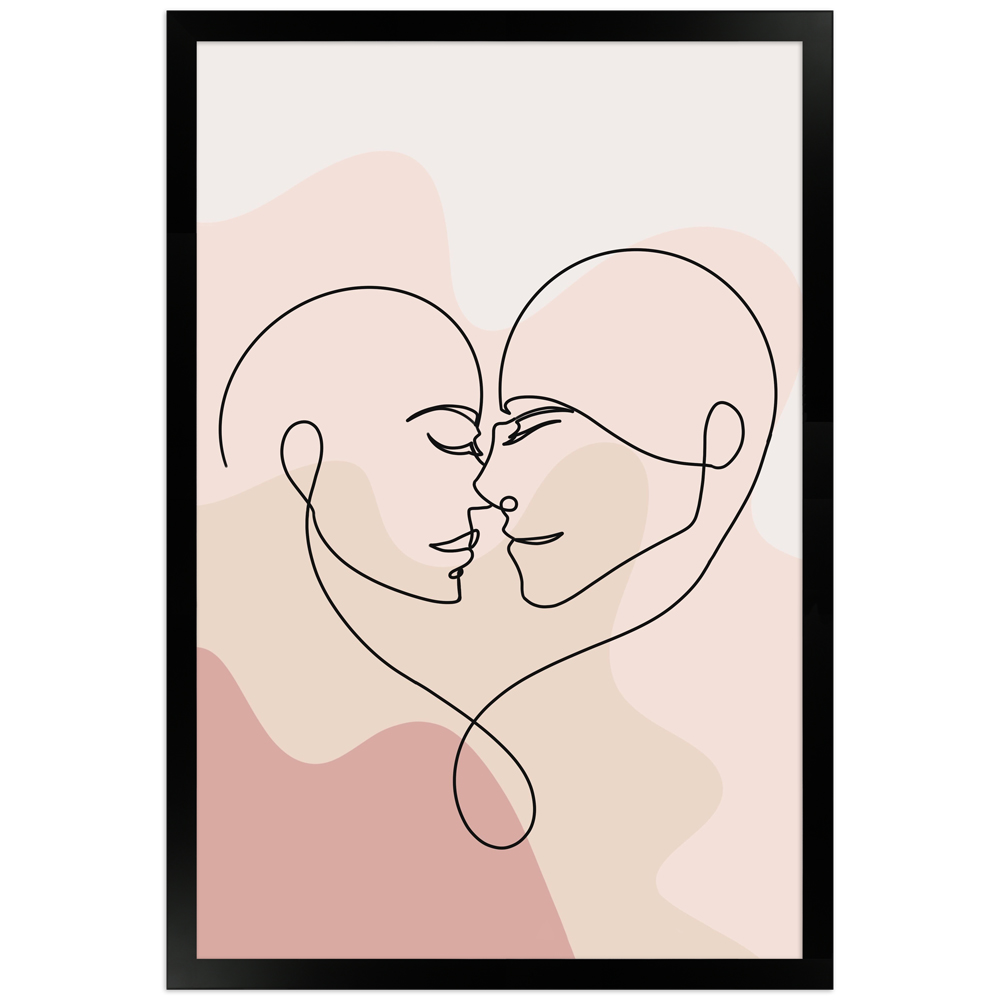 "Line Art Paar No 2" - 30x45 Poster mit Holzahmen
