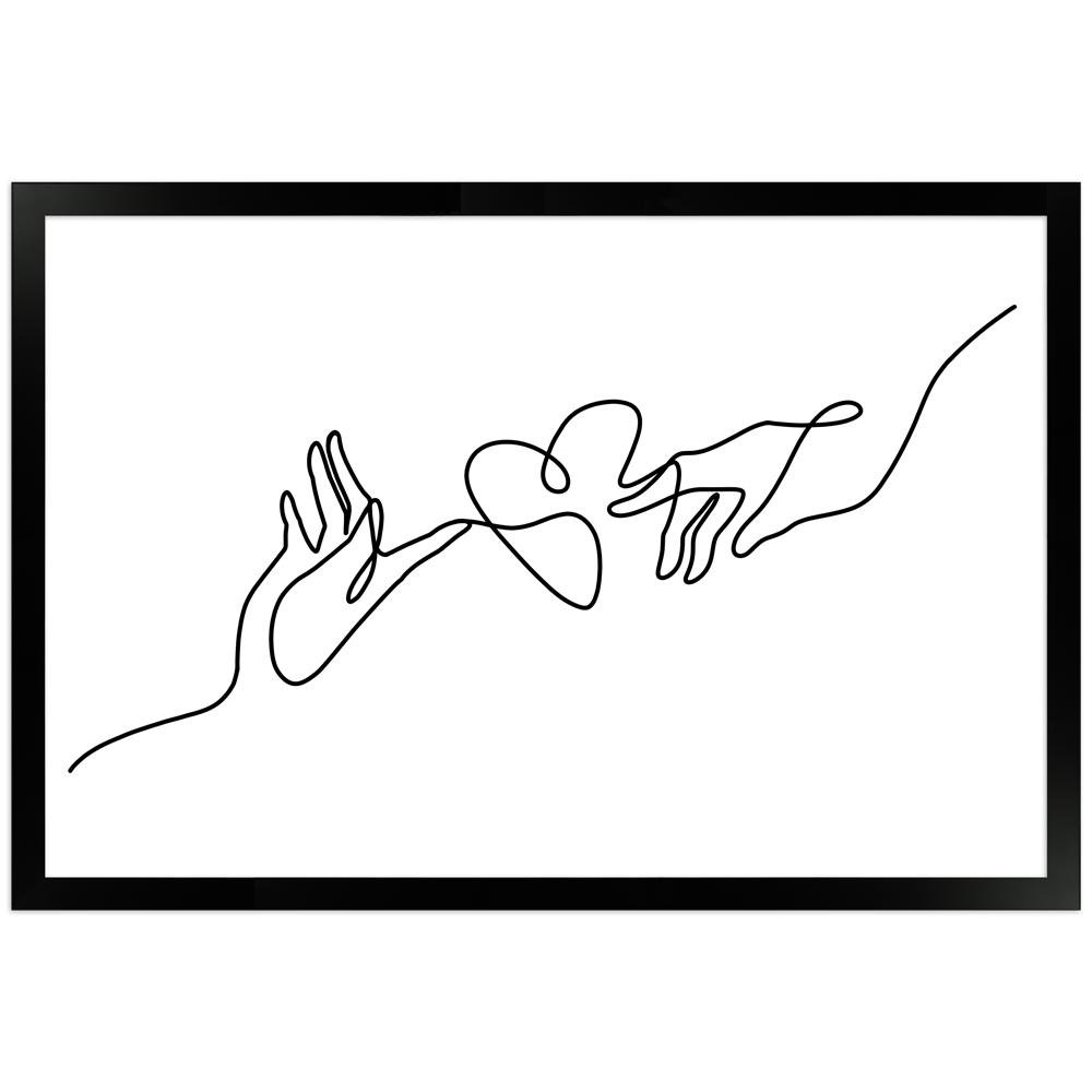 "Line Art Hände" - 30x45 Poster mit Holzahmen